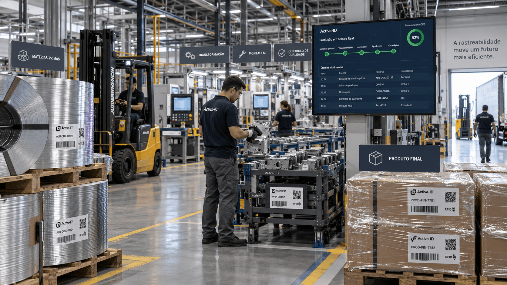 Operação industrial utilizando RFID para rastreabilidade de materiais, ativos e processos