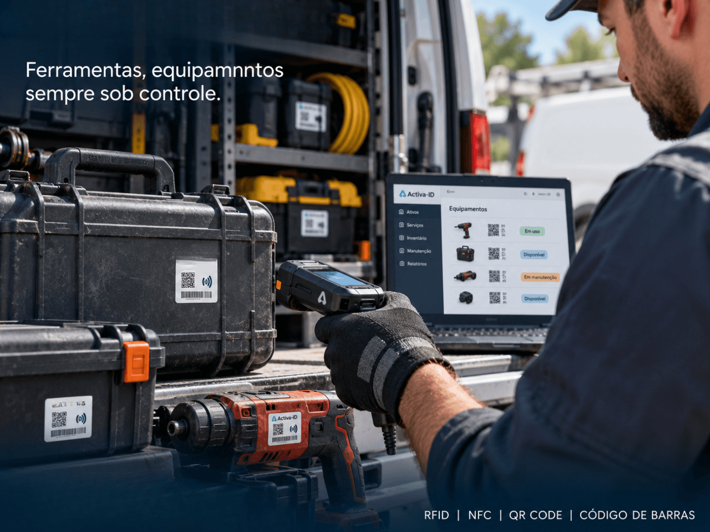 Controle de ferramentas e equipamentos em operação de construção